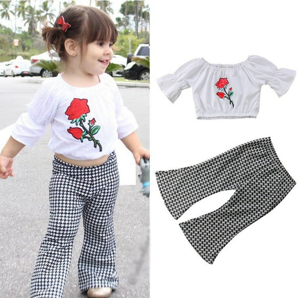 Adorable Child Girl Letter T-Shirt Lace Printed Trumpet Pants Outfits Kids Thanksgiving Day Long Top & Pants Set 